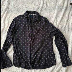 Denim & Flower Ricky Singh Black Floral Button Down Shirt Mens Large